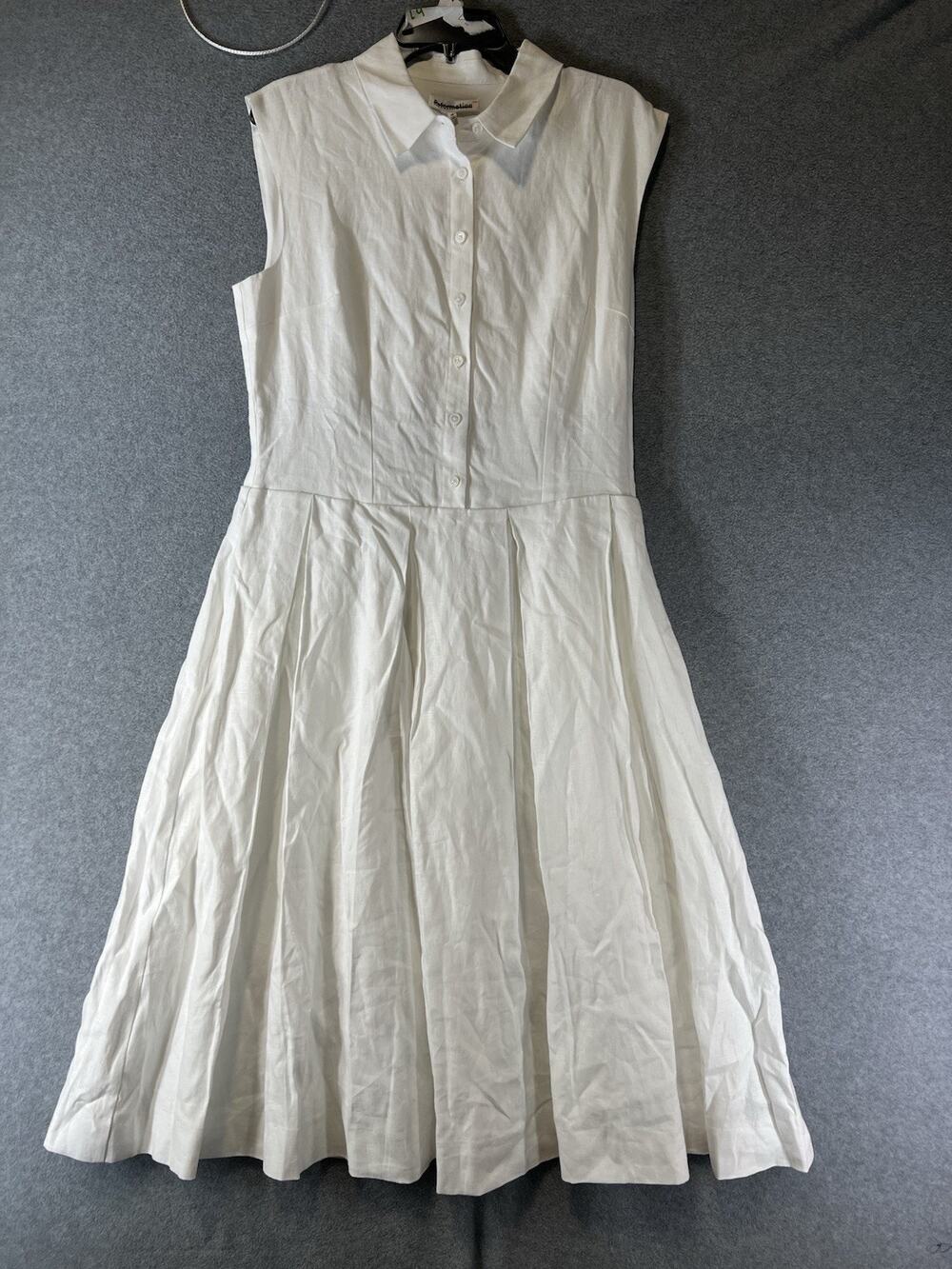 Reformation White Sleeveless Collared Button-Front Fit-and-Flare Dress